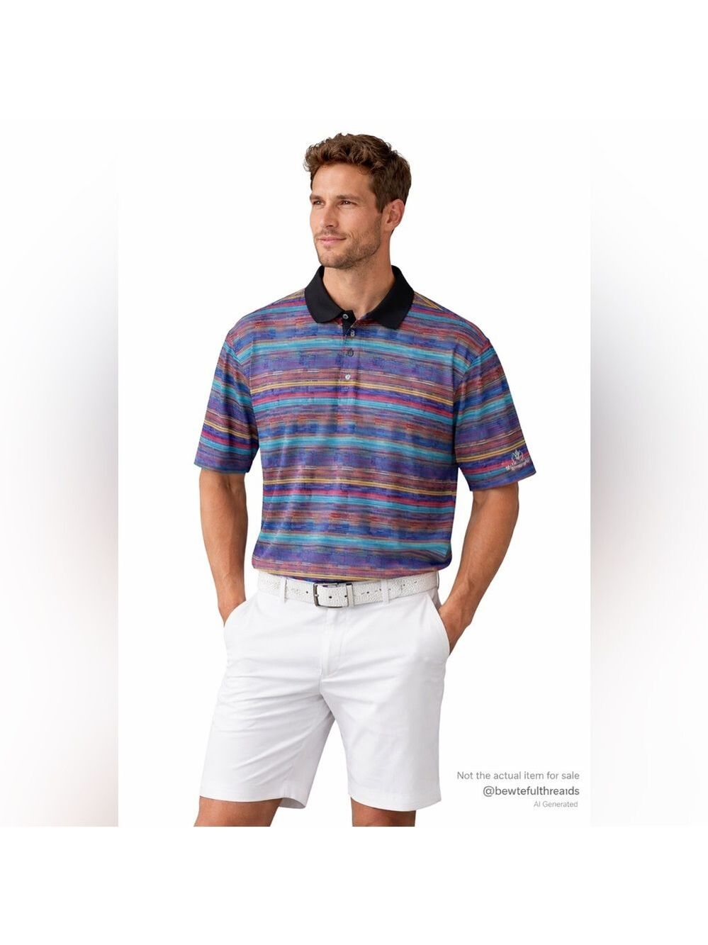 Bugatchi Uomo XL Multicolor Striped Short Sleeve Golf Polo Shirt